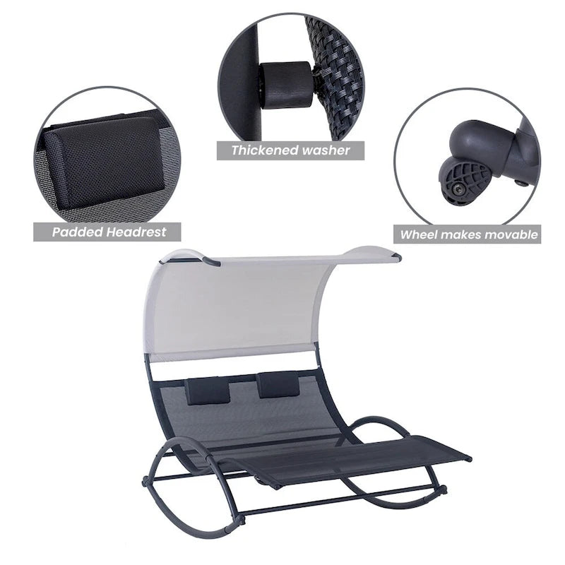 VredHom Outdoor Double Chaise Lounge Rocking Bed - 67.3  L x 54.5  W x 65.7  H