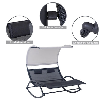 VredHom Outdoor Double Chaise Lounge Rocking Bed - 67.3  L x 54.5  W x 65.7  H