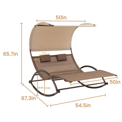 VredHom Outdoor Double Chaise Lounge Rocking Bed - 67.3  L x 54.5  W x 65.7  H