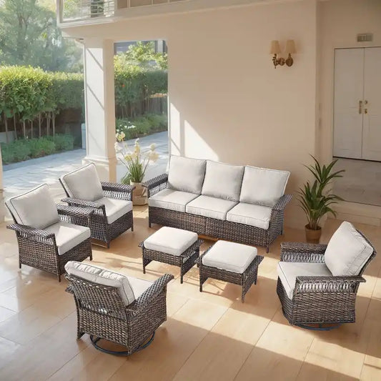 Gymojoy 3PCS Outdoor Swivel Gliders Chair Table with Ottoman - Brown