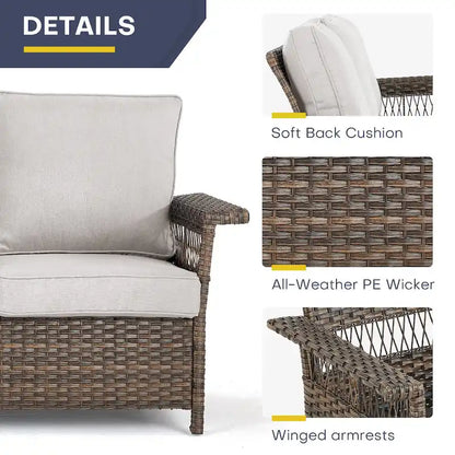 Gymojoy 3PCS Outdoor Swivel Gliders Chair Table with Ottoman - Brown