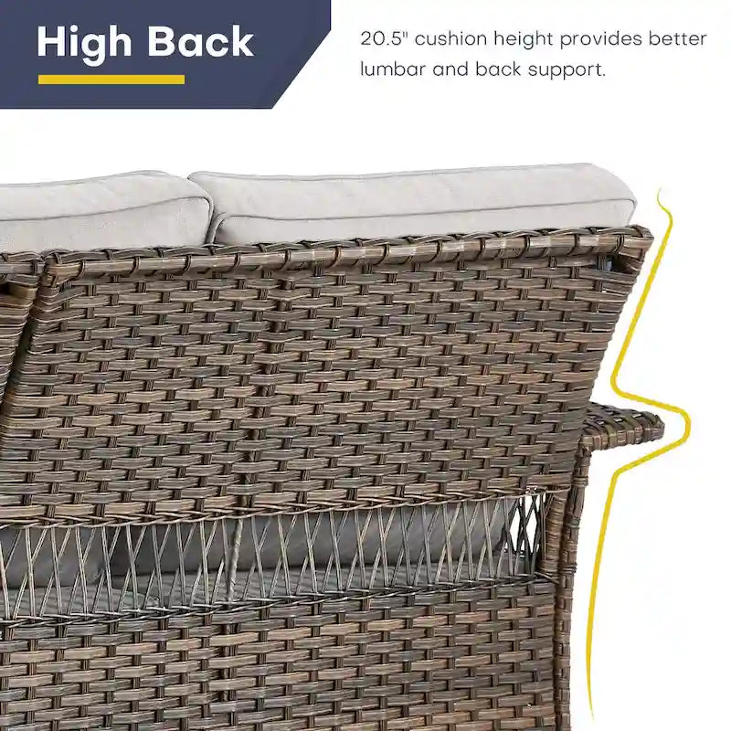 Gymojoy 3PCS Outdoor Swivel Gliders Chair Table with Ottoman - Brown