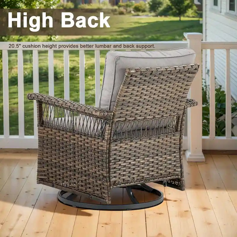 Gymojoy 3PCS Outdoor Swivel Gliders Chair Table with Ottoman - Brown