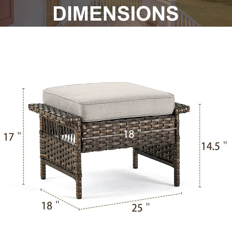 Gymojoy 3PCS Outdoor Swivel Gliders Chair Table with Ottoman - Brown