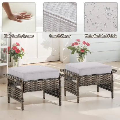 Gymojoy 3PCS Outdoor Swivel Gliders Chair Table with Ottoman - Brown