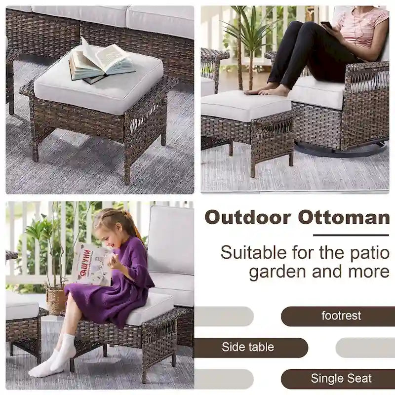 Gymojoy 3PCS Outdoor Swivel Gliders Chair Table with Ottoman - Brown