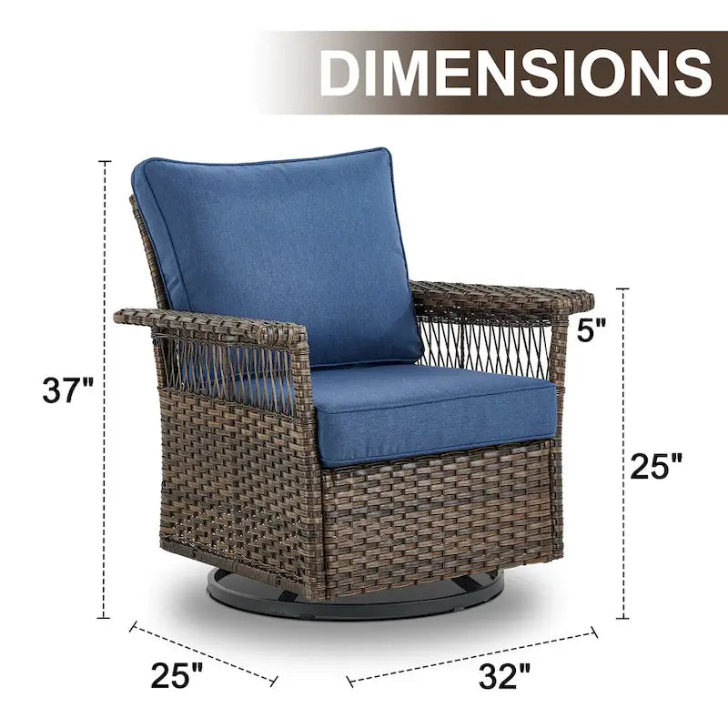 Gymojoy 3PCS Outdoor Swivel Gliders Chair Table with Ottoman - Brown