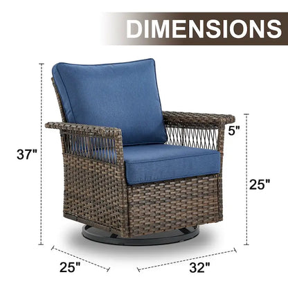 Gymojoy 3PCS Outdoor Swivel Gliders Chair Table with Ottoman - Brown