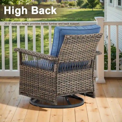 Gymojoy 3PCS Outdoor Swivel Gliders Chair Table with Ottoman - Brown