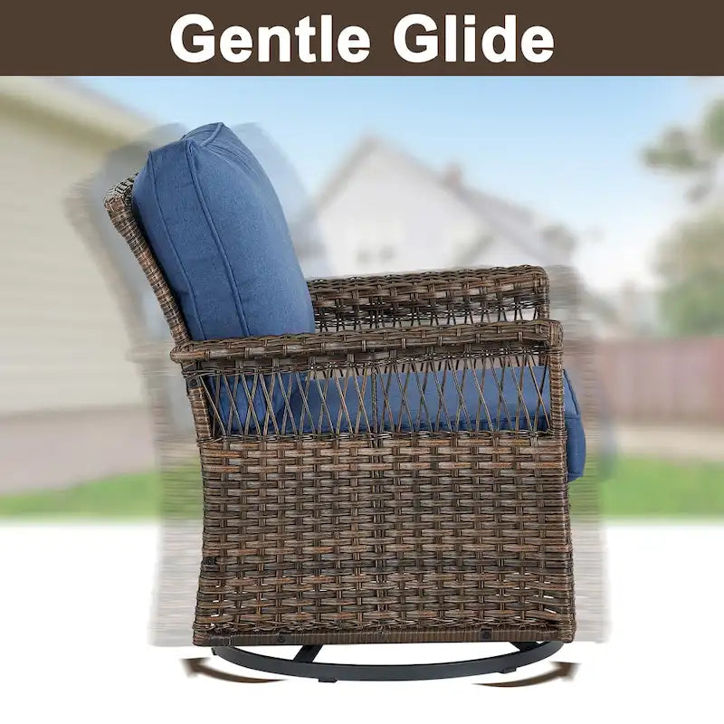 Gymojoy 3PCS Outdoor Swivel Gliders Chair Table with Ottoman - Brown