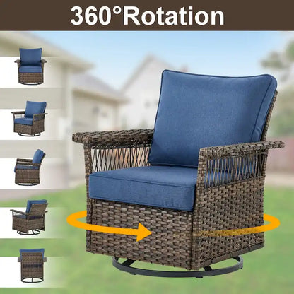 Gymojoy 3PCS Outdoor Swivel Gliders Chair Table with Ottoman - Brown