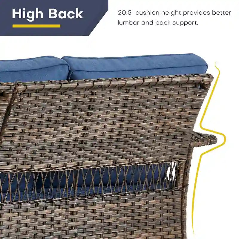 Gymojoy 3PCS Outdoor Swivel Gliders Chair Table with Ottoman - Brown