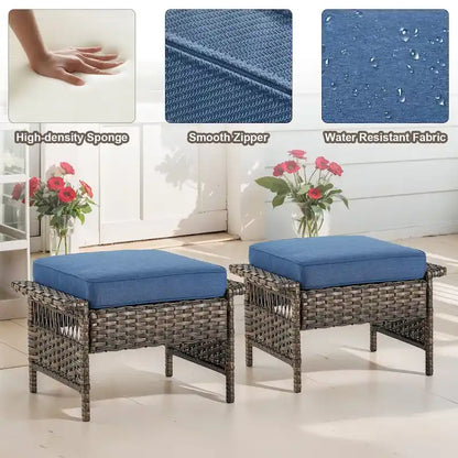 Gymojoy 3PCS Outdoor Swivel Gliders Chair Table with Ottoman - Brown