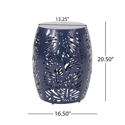 Steel Patio End Table, Round Side Table with Hollow Drum Design,Accent Table for Outdoor and Indoor Use