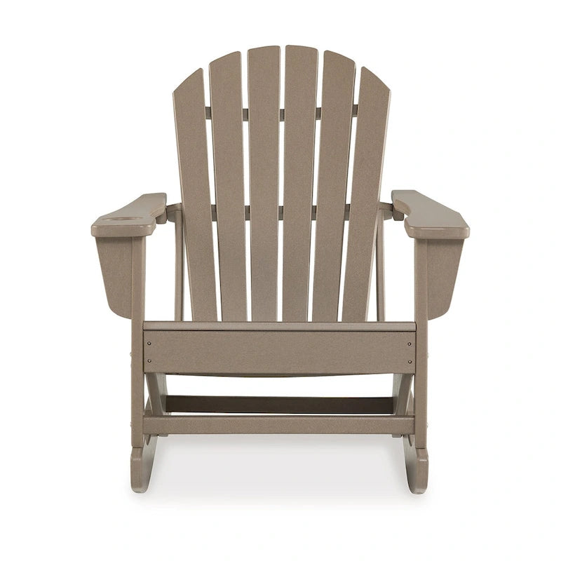 Sami 35 Inch Outdoor Rocking Chair, Slatted Design, Modern Brown Finish