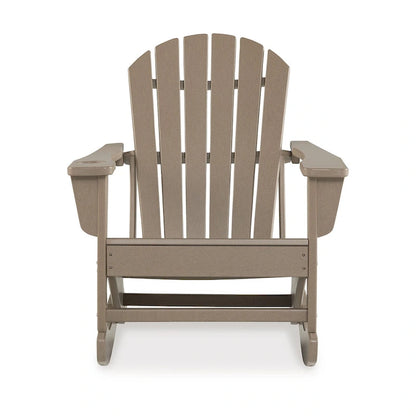 Sami 35 Inch Outdoor Rocking Chair, Slatted Design, Modern Brown Finish