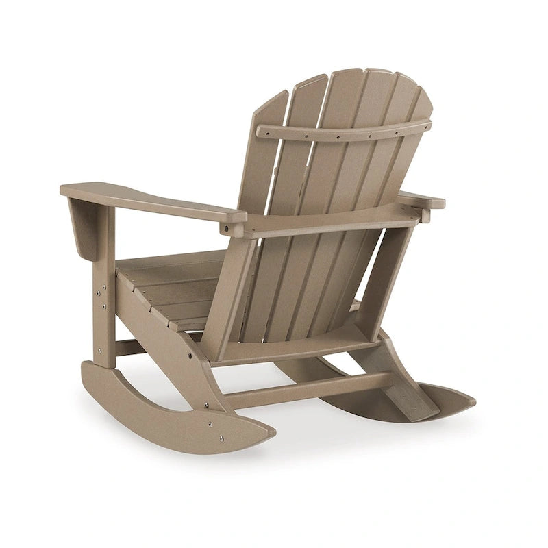 Sami 35 Inch Outdoor Rocking Chair, Slatted Design, Modern Brown Finish
