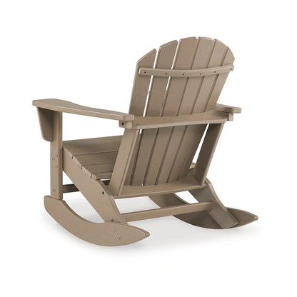 Sami 35 Inch Outdoor Rocking Chair, Slatted Design, Modern Brown Finish