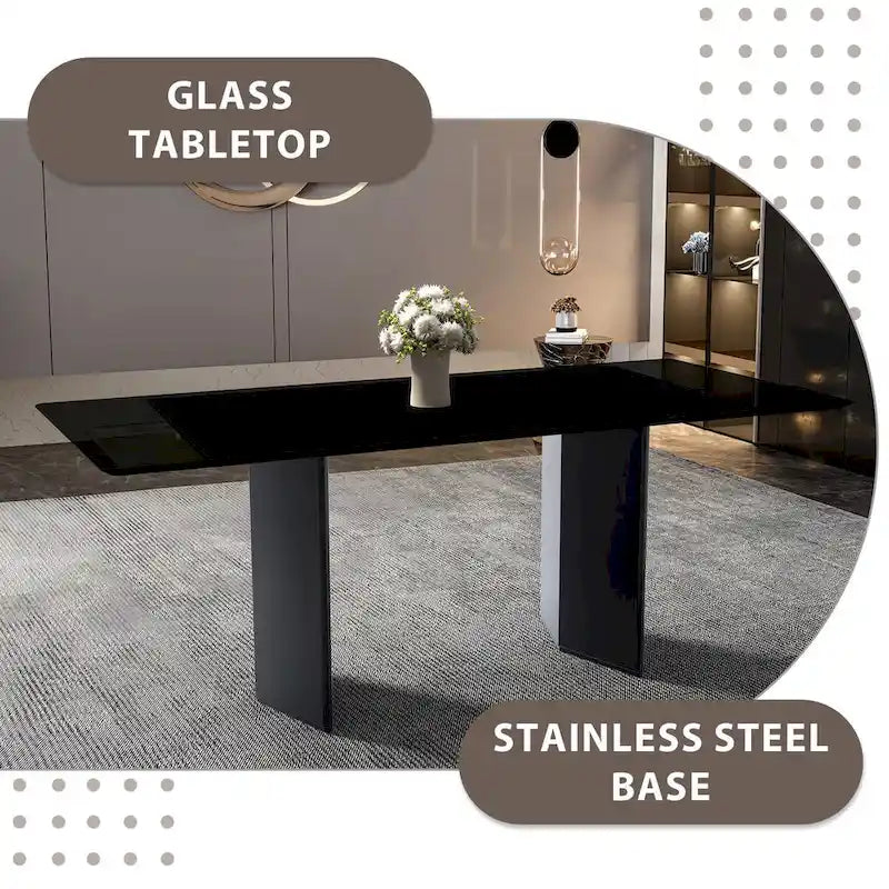 Lior Rectangular Dining Table with Glass/Sintered Stone Tabletop in Steel