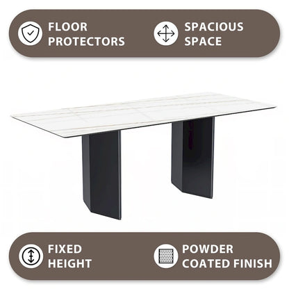 Lior Rectangular Dining Table with Glass/Sintered Stone Tabletop in Steel