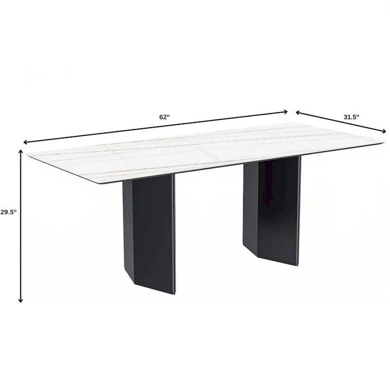 Lior Rectangular Dining Table with Glass/Sintered Stone Tabletop in Steel