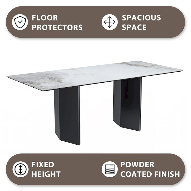 Lior Rectangular Dining Table with Glass/Sintered Stone Tabletop in Steel