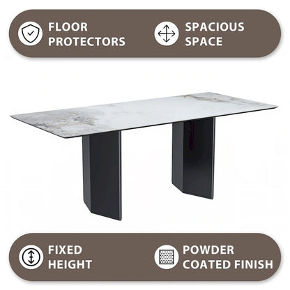 Lior Rectangular Dining Table with Glass/Sintered Stone Tabletop in Steel