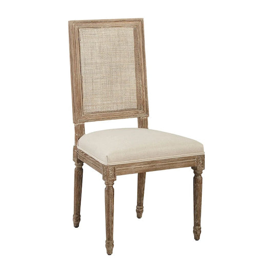 Linen and Cane Oak Dining Chair, Neutral