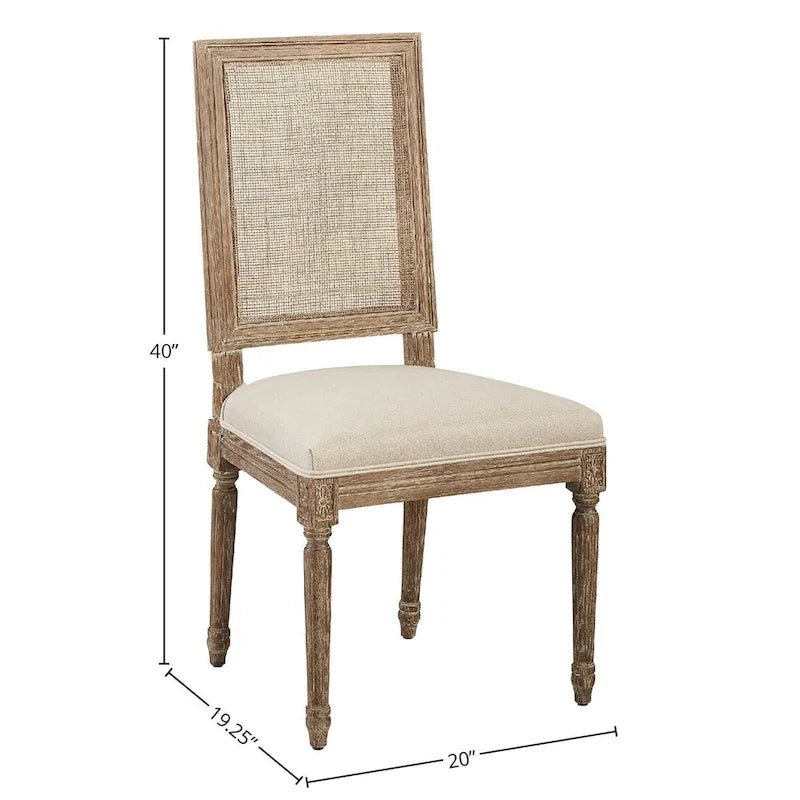 Linen and Cane Oak Dining Chair, Neutral