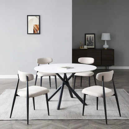 Modern Glam Marble Round Dining Table with Metal Cross Legs