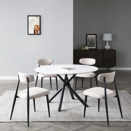 Modern Glam Marble Round Dining Table with Metal Cross Legs