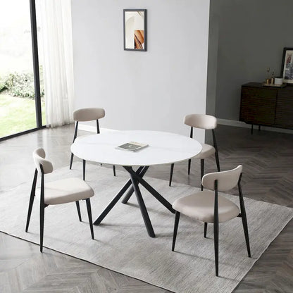 Modern Glam Marble Round Dining Table with Metal Cross Legs