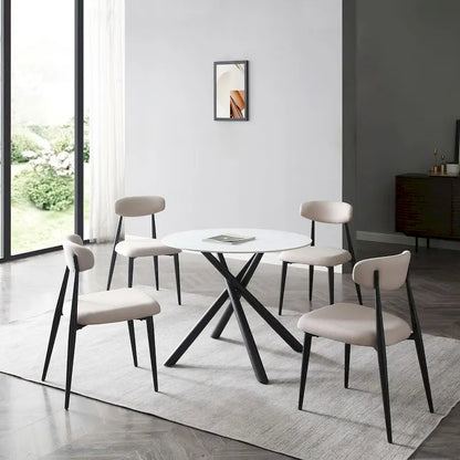 Modern Glam Marble Round Dining Table with Metal Cross Legs