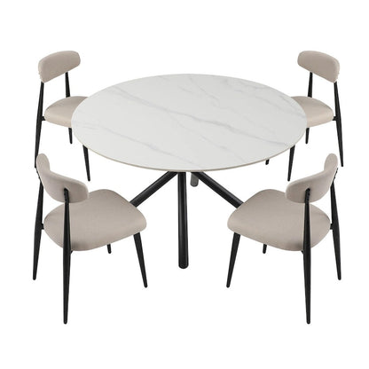Modern Glam Marble Round Dining Table with Metal Cross Legs
