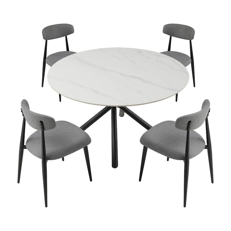 Modern Glam Marble Round Dining Table with Metal Cross Legs