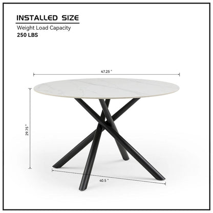 Modern Glam Marble Round Dining Table with Metal Cross Legs
