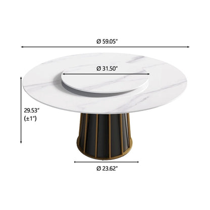 59  White Round Dining Table with Lazy Susan, Sintered Stone Tabletop - N/A