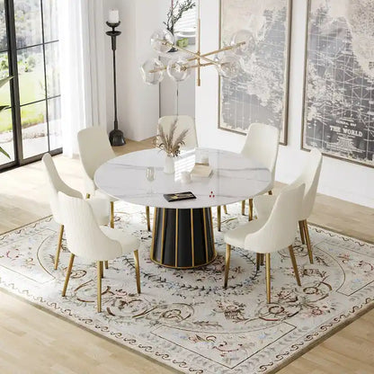 59  White Round Dining Table with Lazy Susan, Sintered Stone Tabletop - N/A