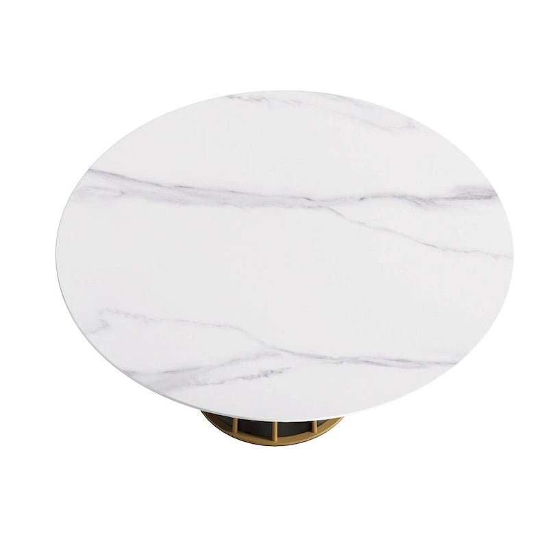 59  White Round Dining Table with Lazy Susan, Sintered Stone Tabletop - N/A