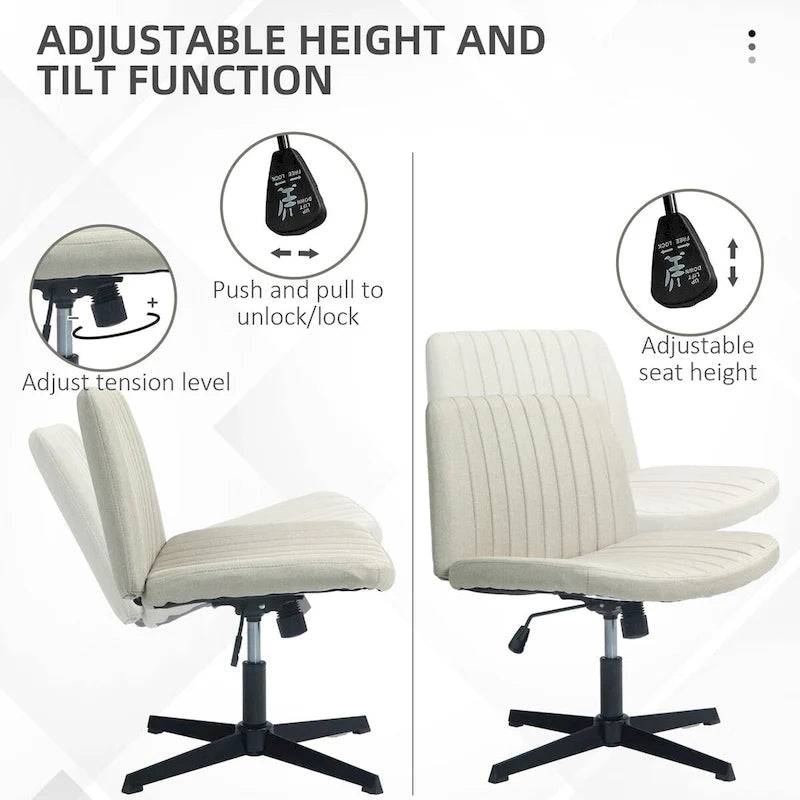 HOMCOM Wide Office Chair, Armless Office Desk Chair, Computer Fabric Vanity Chair with Adjustable Height
