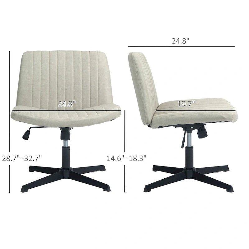 HOMCOM Wide Office Chair, Armless Office Desk Chair, Computer Fabric Vanity Chair with Adjustable Height