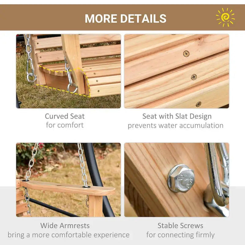 3-Seater Wooden Patio Swing Bench with Folding Coffee Table