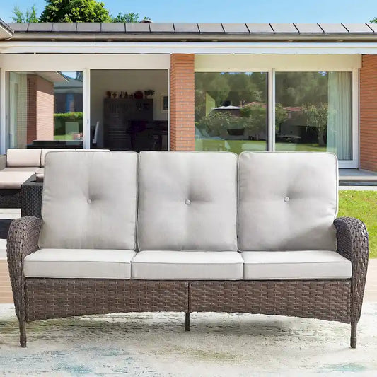 Outdoor 3-seat Sofa PE Rattan Sofa - Brown