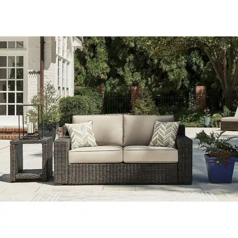Signature Design by Ashley Coastline Bay Brown Outdoor Loveseat with Cushion - 71  W x 36  D x 36  H