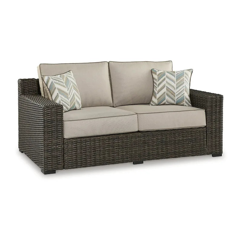 Signature Design by Ashley Coastline Bay Brown Outdoor Loveseat with Cushion - 71  W x 36  D x 36  H