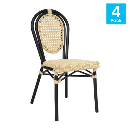 4 Pack All-Weather Commercial Paris Chairs with Metal Frames - N/A