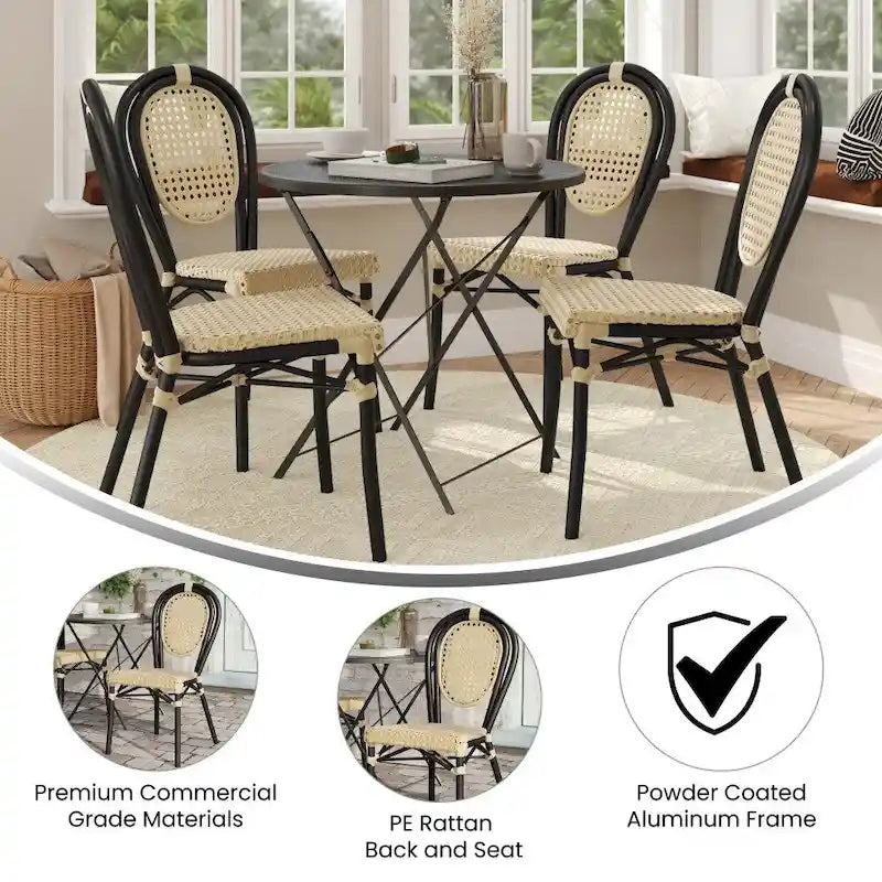 4 Pack All-Weather Commercial Paris Chairs with Metal Frames - N/A