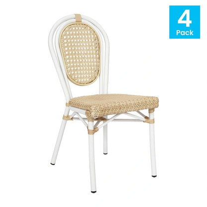 4 Pack All-Weather Commercial Paris Chairs with Metal Frames - N/A