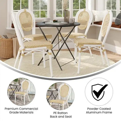 4 Pack All-Weather Commercial Paris Chairs with Metal Frames - N/A