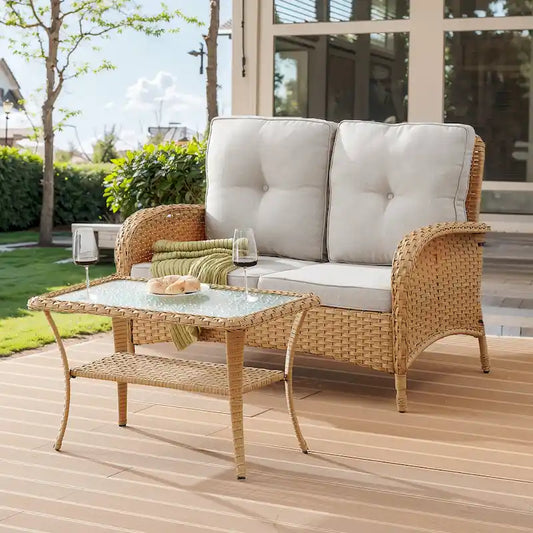 Patio Furniture Wicker Love-seat Sofa - Yellow